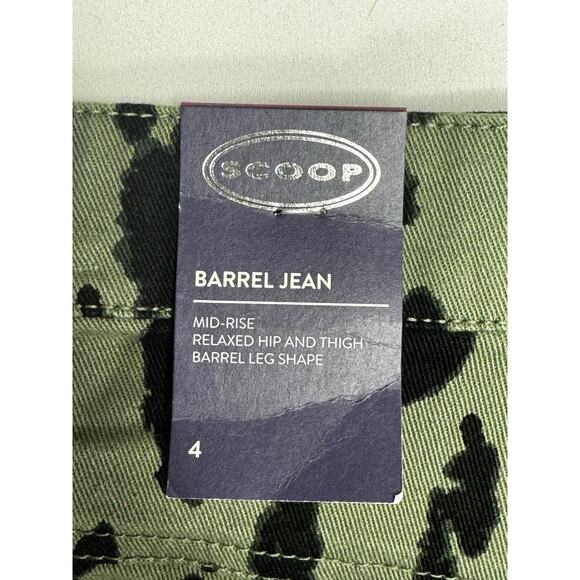 NWT Scoop Women's Leopard Print Green Black Barrel Jeans - Size 4/32" (30x31) - Picture 3 of 6